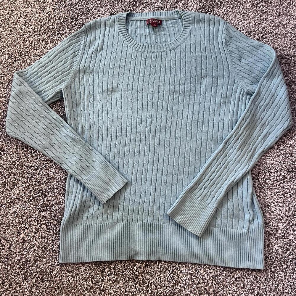 Merona Cable Knit Sweater Women’s Medium Blue Long Sleeve Pullover Classic